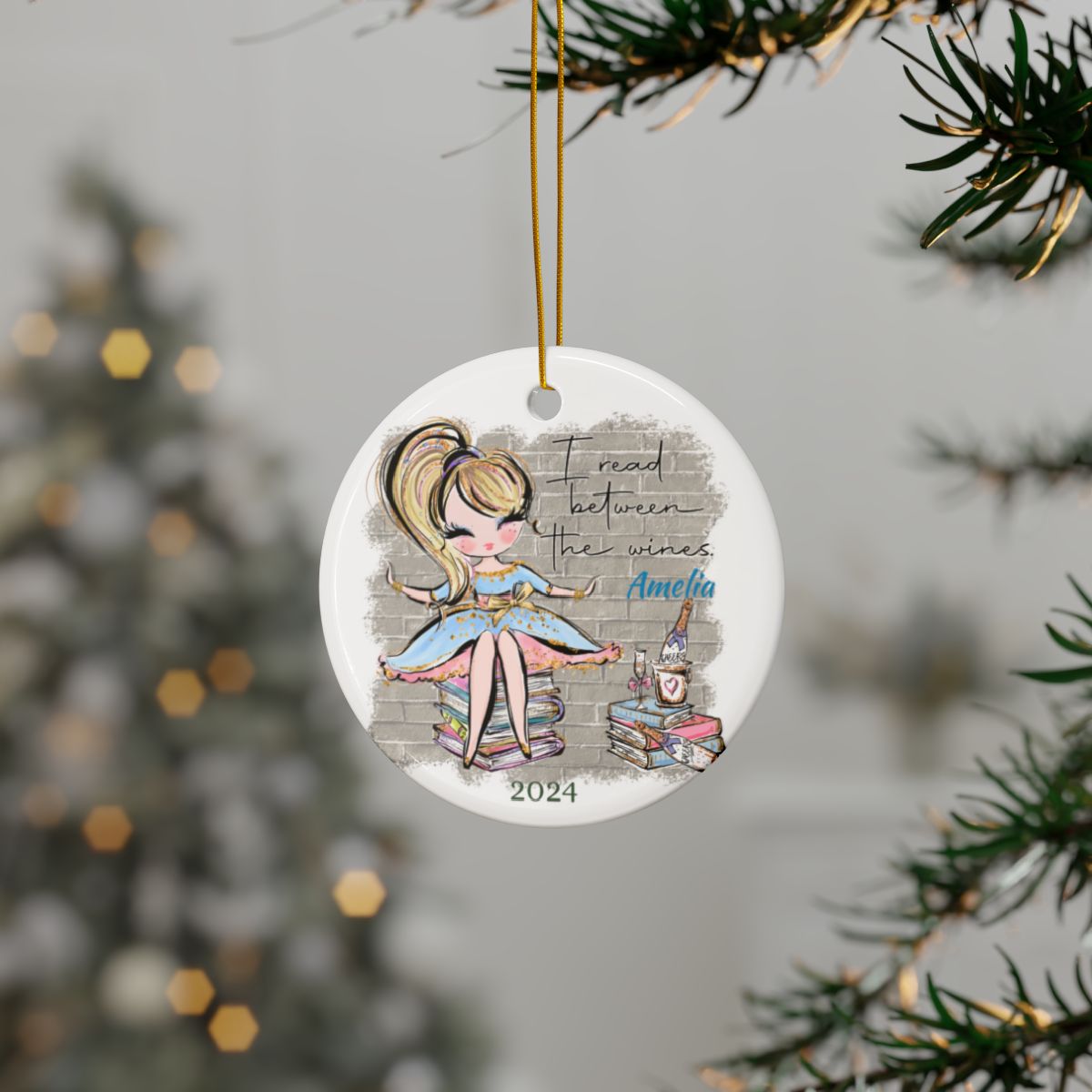 I read between the wines Personalised Ceramic Ornament