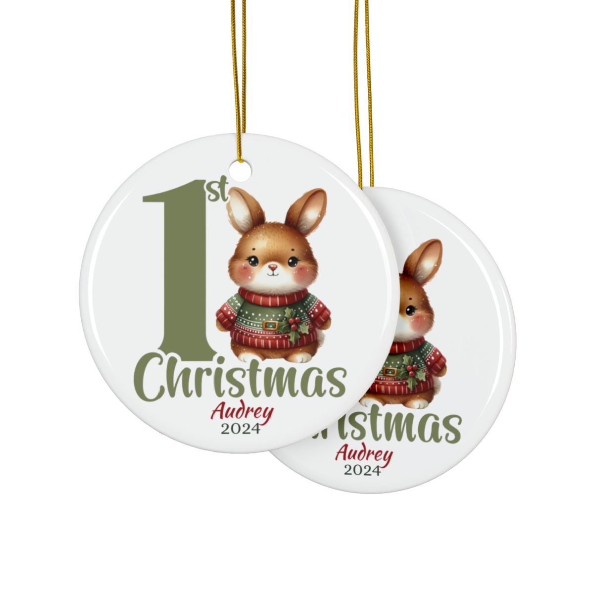 Bunny 1st Christmas Personalised Ceramic Ornaments