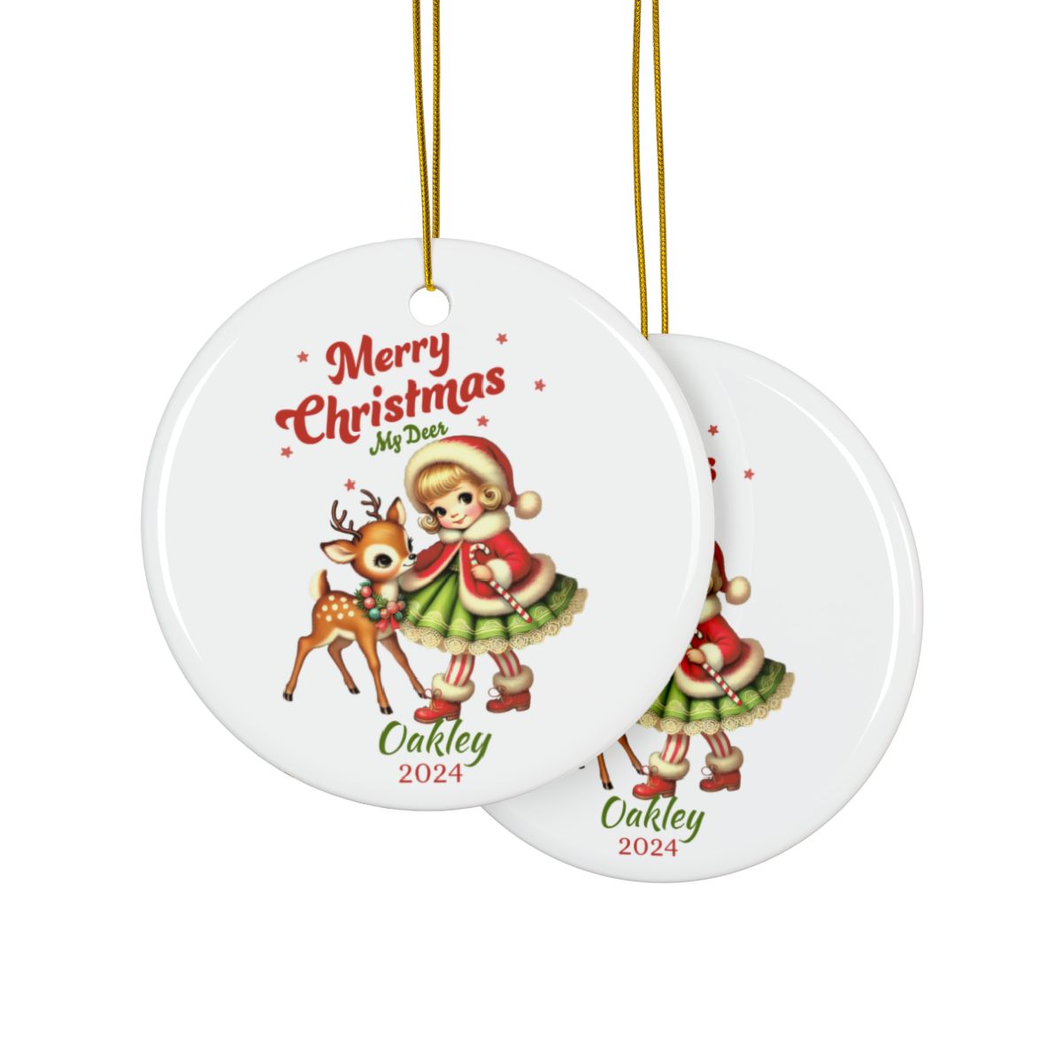 Personalized Christmas Ornament, Holiday Decoration, Custom Ceramic Ornament, Cute Reindeer Ornament, Holiday Gift, Tree Ornament,