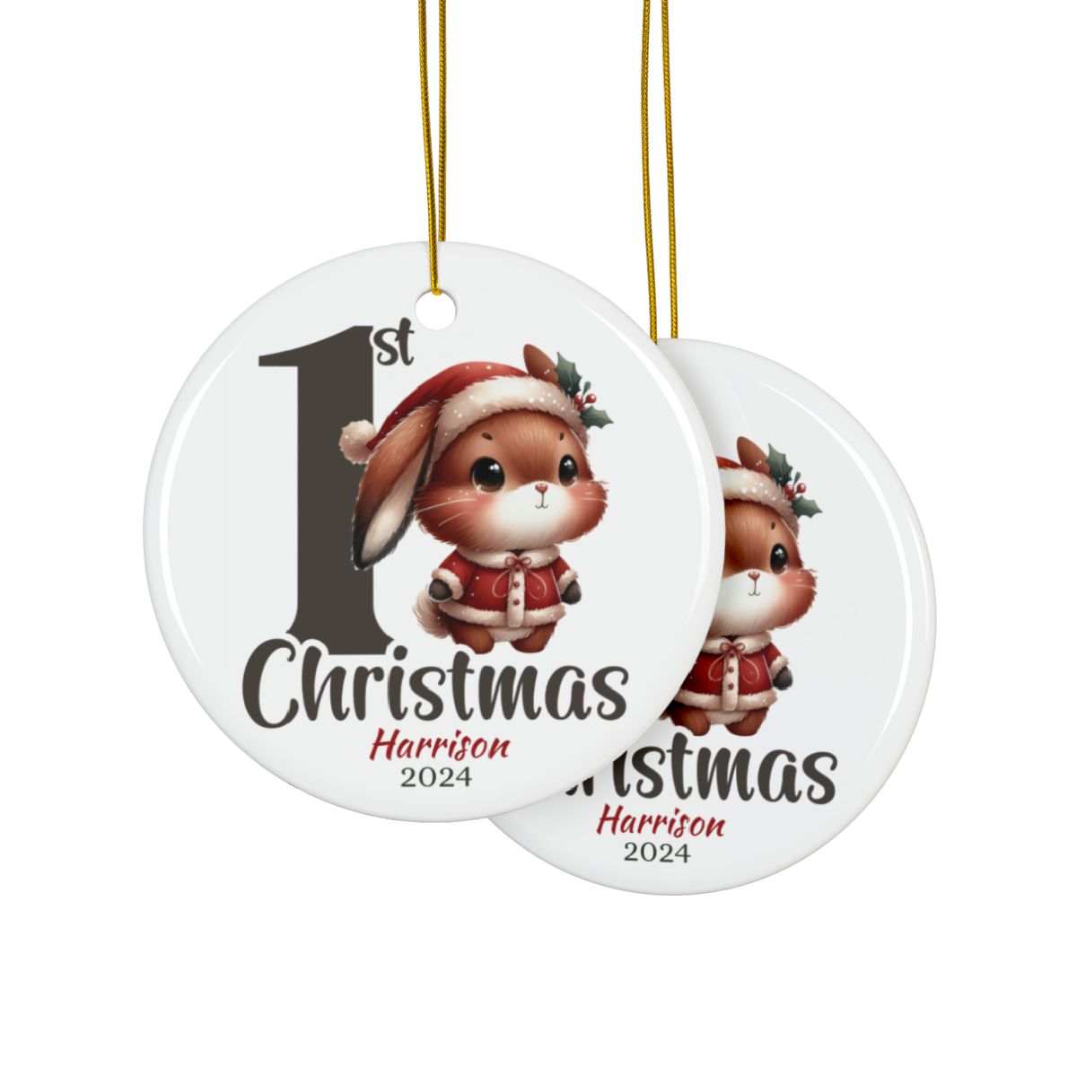 Bunny 1st Christmas Personalised Ceramic Ornaments