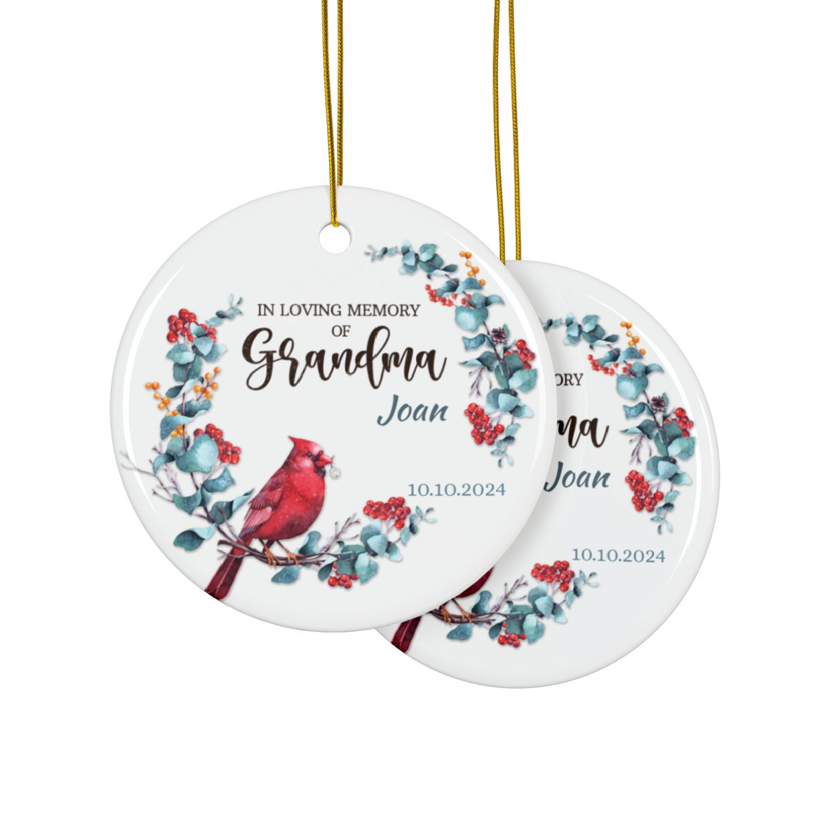 Personalized Memorial Ornament, Custom Ceramic Keepsake, In Loving Memory Gift, Grandma Memorial Decoration, Holiday Remembrance