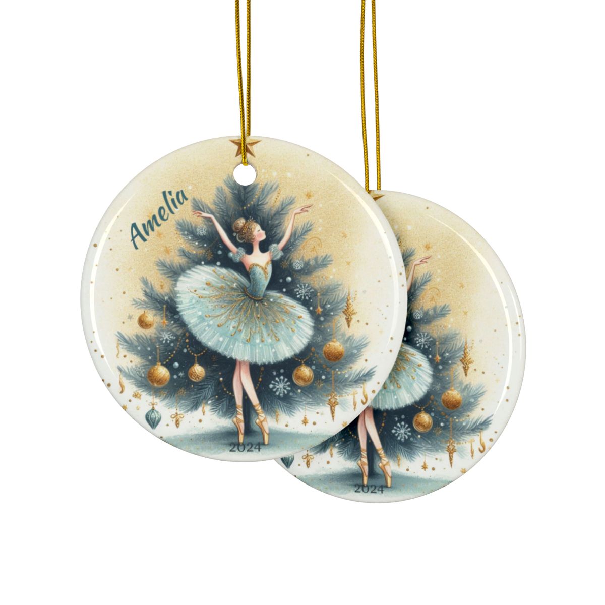 Ballerina and Christmas Tree Personalised Ceramic Ornament