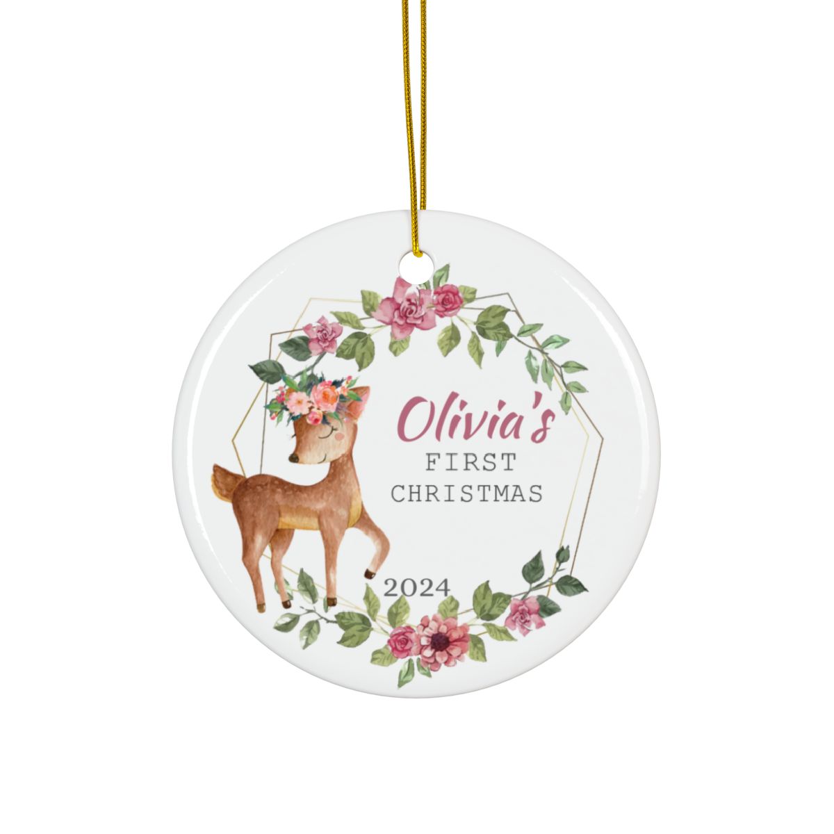 Cute Deer Personalised First Christmas Ceramic Ornament