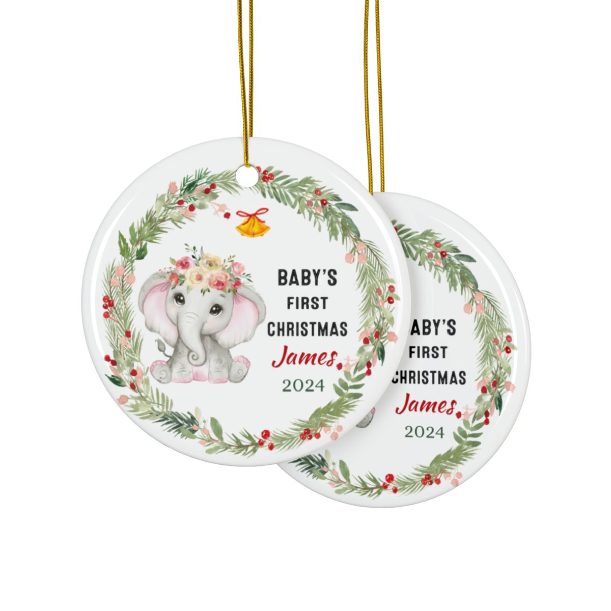 Baby Elephant First Christmas Personalised Ceramic Ornament