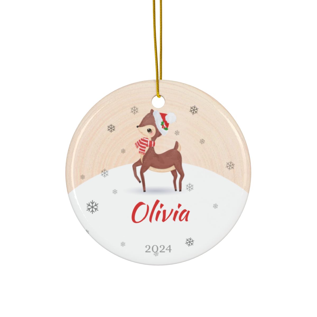 Personalized Deer Ornament, Custom Ceramic Christmas Decoration, Baby's First Christmas Keepsake, Holiday Tree Hanging