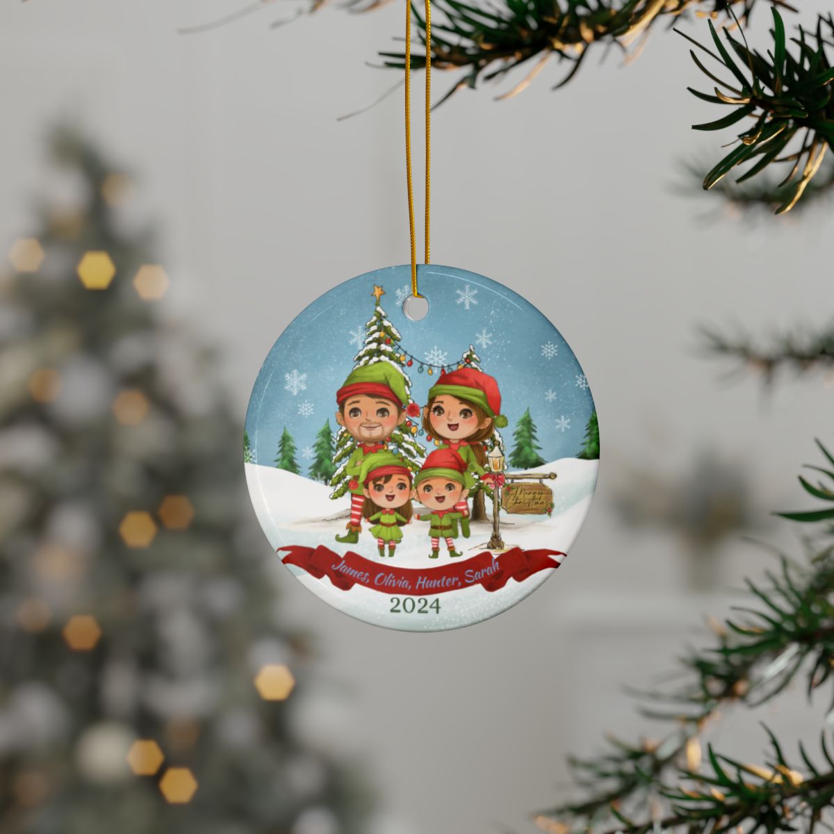 Personalized Family Ornament, Custom Ceramic Holiday Keepsake, Double-Sided Christmas Decor, Gift for Families