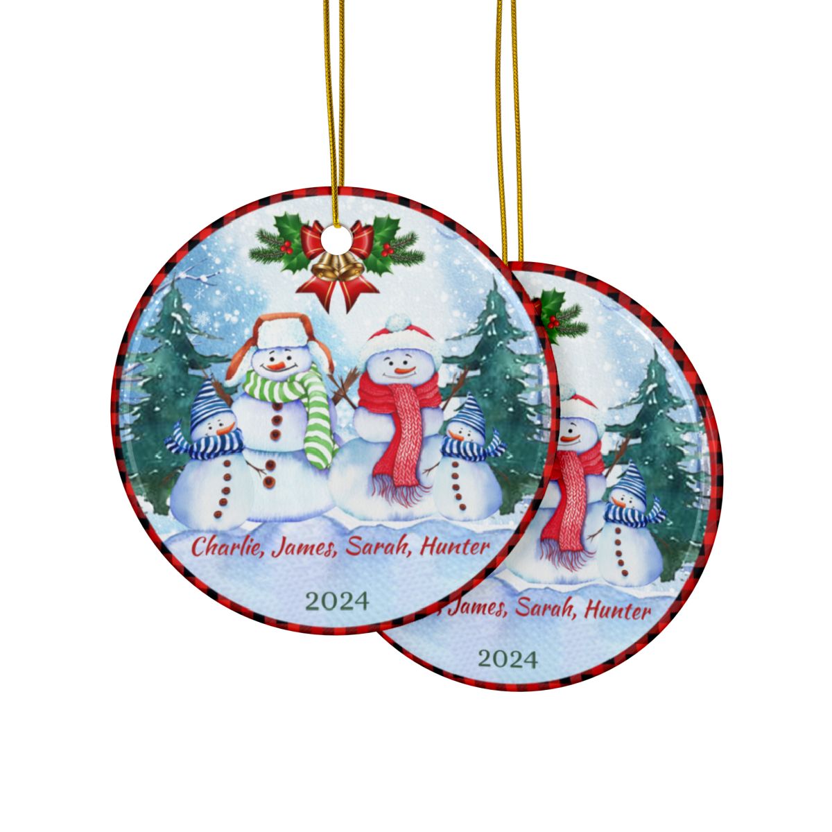 Snowmen Christmas Faimly Personalised Ceramic Ornaments