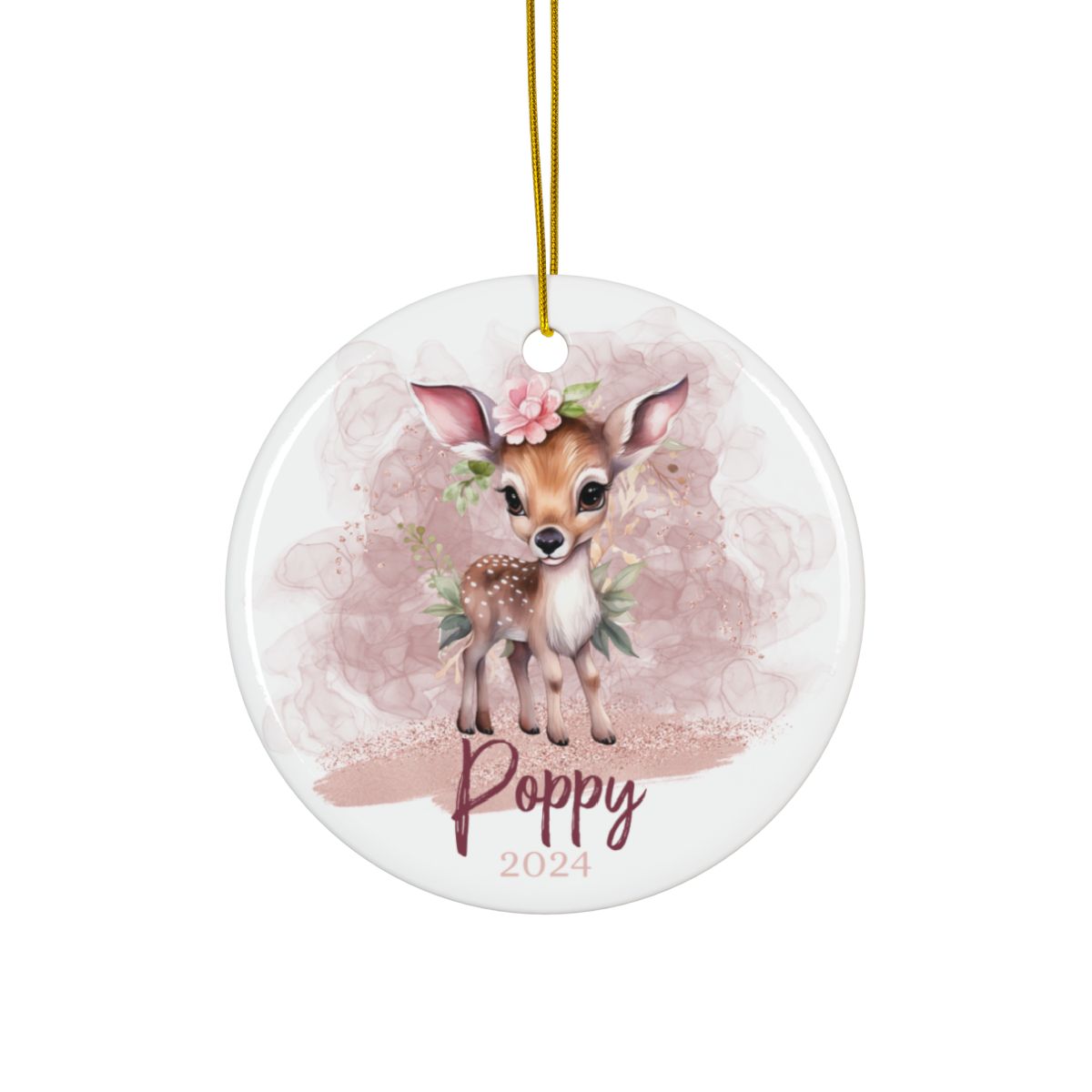 Pink Christmas Deer Personalised Ceramic Ornaments