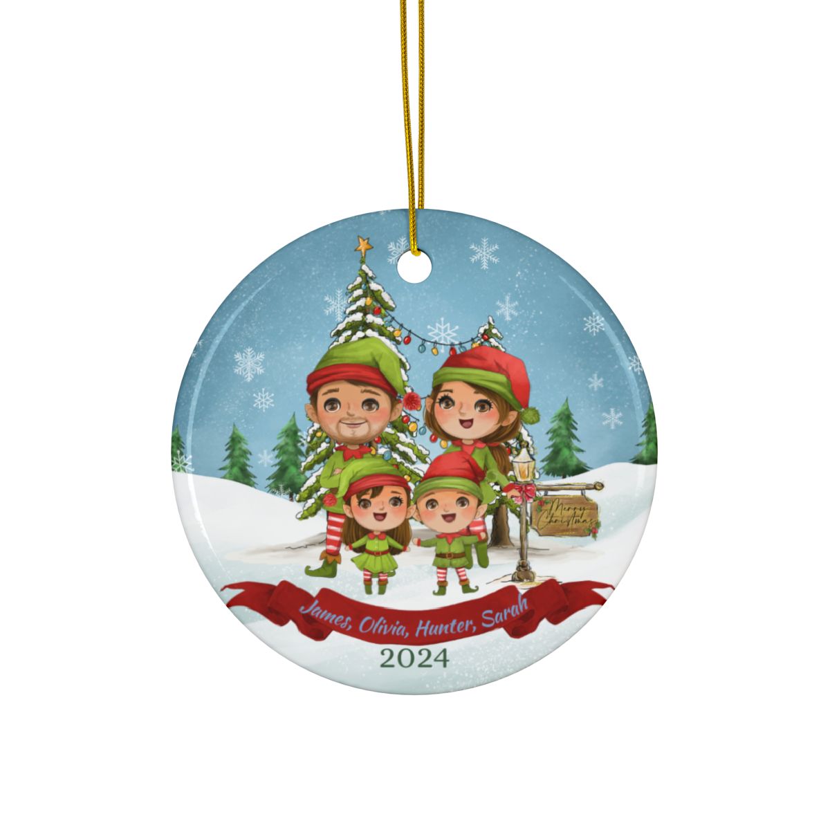 Personalized Family Ornament, Custom Ceramic Holiday Keepsake, Double-Sided Christmas Decor, Gift for Families