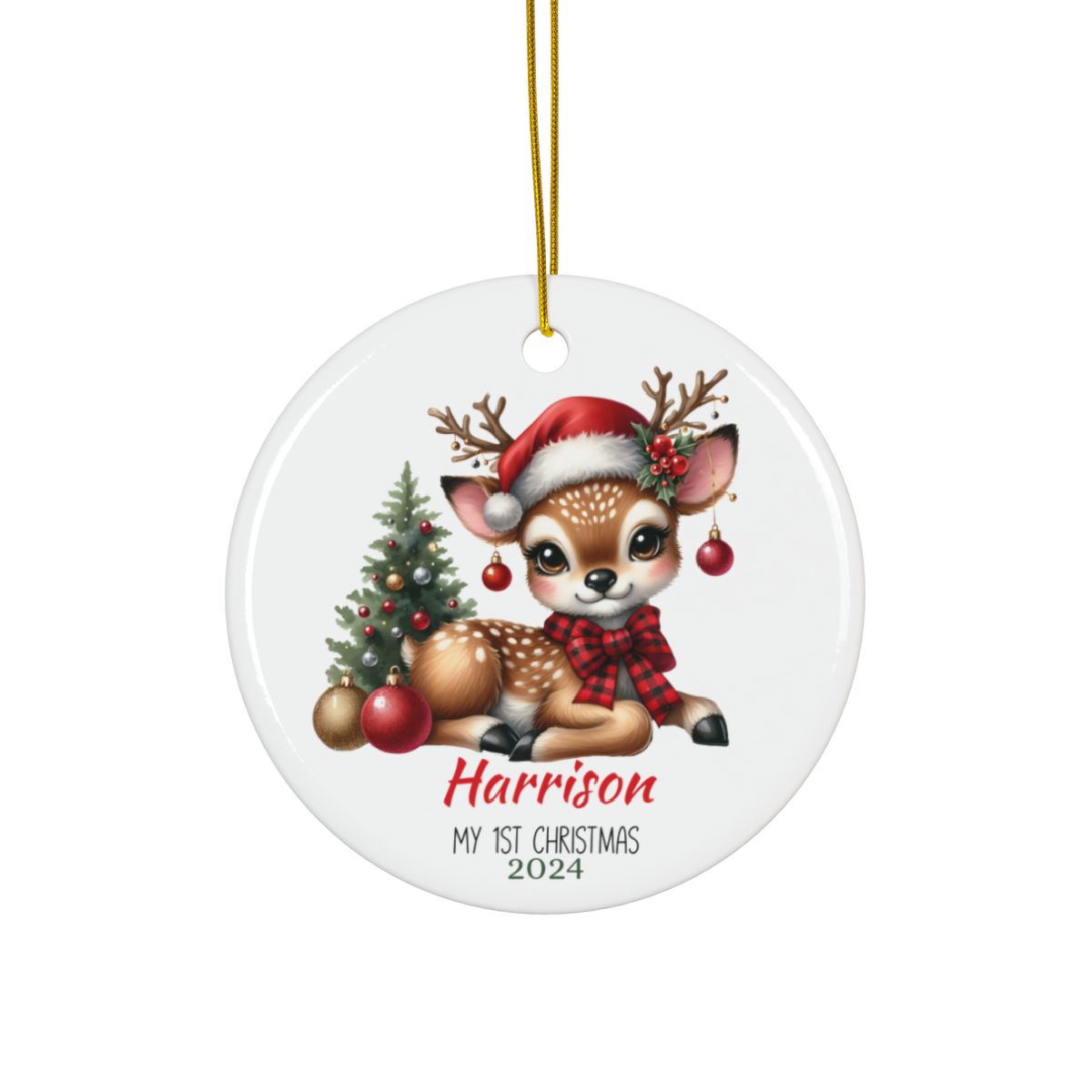 Cute Deer Personalised Ceramic Ornament