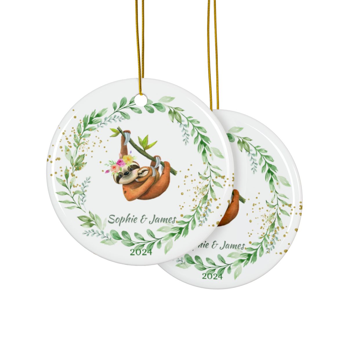 Sloth Personalised Ceramic Ornaments