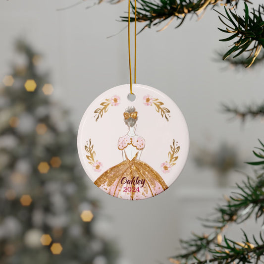 Pink and Gold Ballerina Ornament Personalised Ceramic Ornament