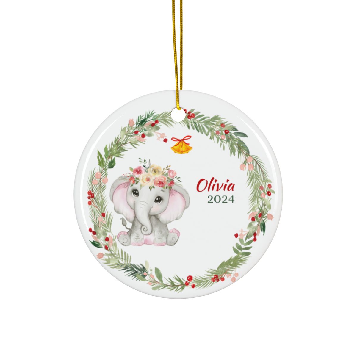 Baby Elephant First Christmas Personalised Ceramic Ornament