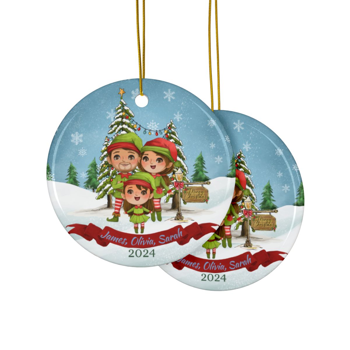Personalized Family Ornament, Custom Ceramic Holiday Keepsake, Double-Sided Christmas Decor, Gift for Families