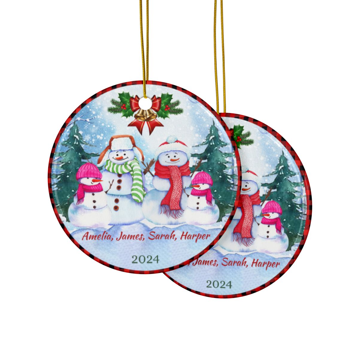 Snowmen Christmas Faimly Personalised Ceramic Ornaments