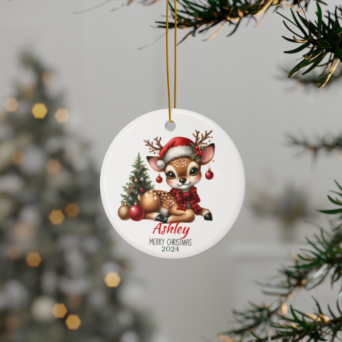 Cute Deer Personalised Ceramic Ornament