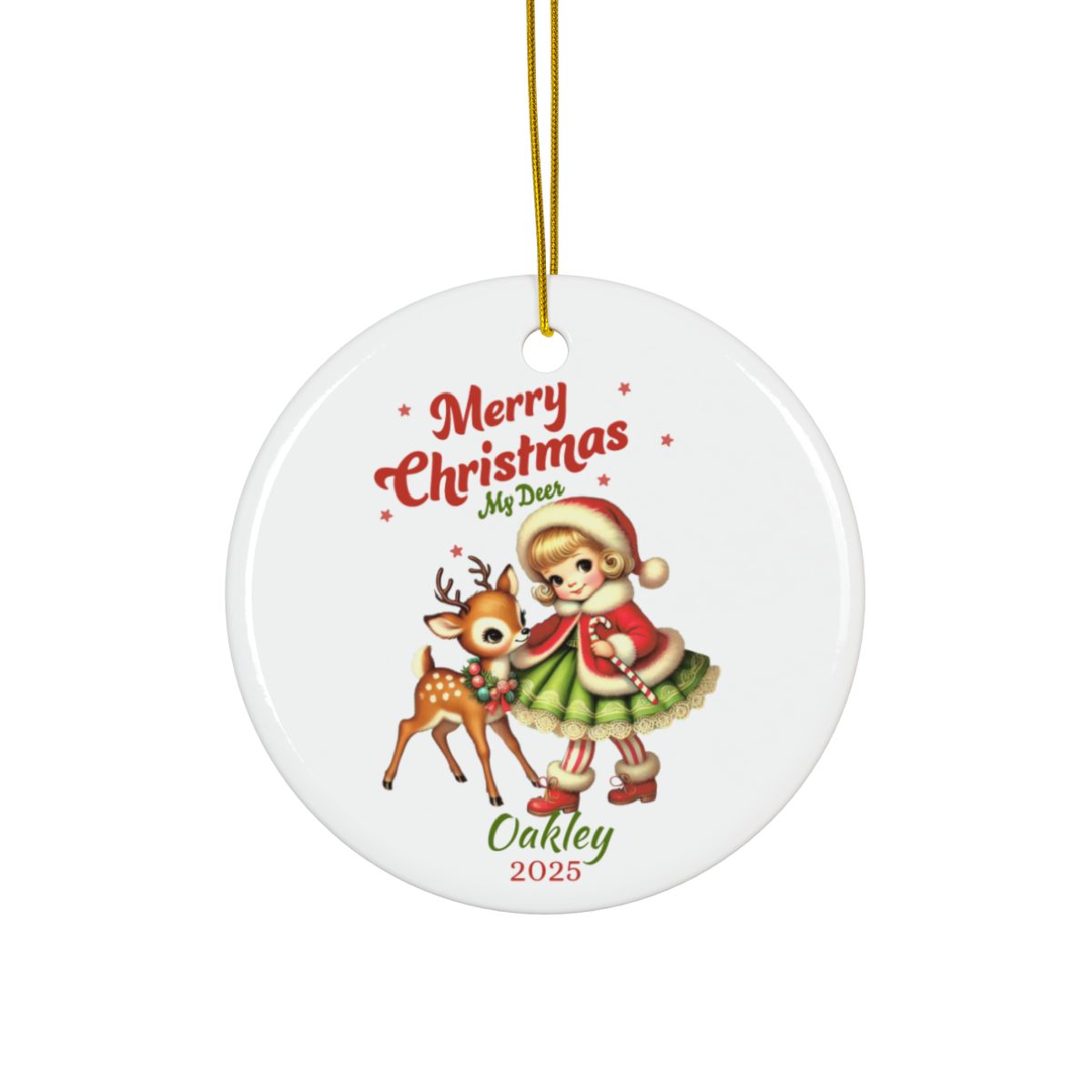 Personalized Christmas Ornament, Holiday Decoration, Custom Ceramic Ornament, Cute Reindeer Ornament, Holiday Gift, Tree Ornament,