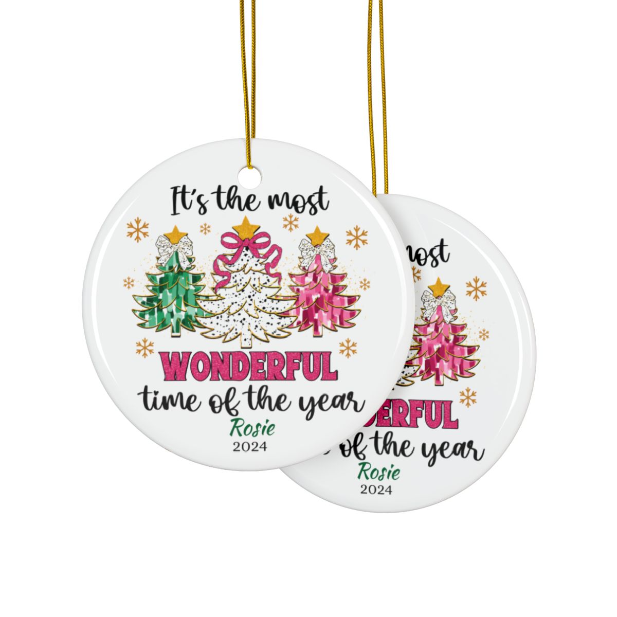 Personalized Holiday Ornament, Custom Christmas Decor, Ceramic Ornament with Trees, Holiday Gift Idea, Christmas Tree Hanging Decor