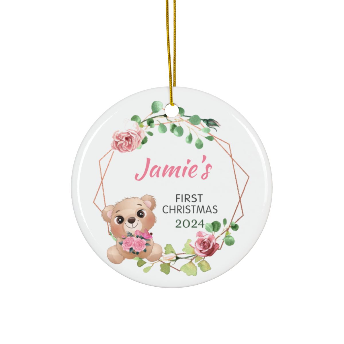 Bear Christmas Personalised Ceramic Ornament First Christmas