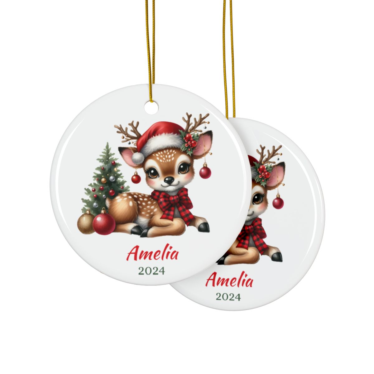 Cute Deer Personalised Ceramic Ornament