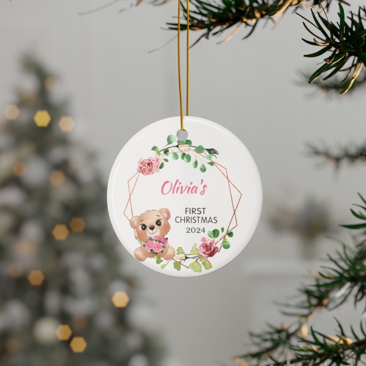 Bear Christmas First Christmas Personalised Ceramic Ornament