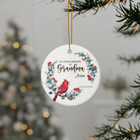 Personalized Memorial Ornament, Custom Ceramic Keepsake, In Loving Memory Gift, Grandma Memorial Decoration, Holiday Remembrance