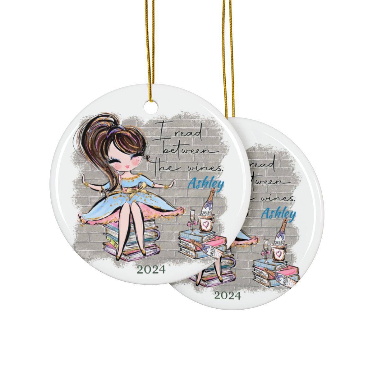 I read between the wines Personalised Ceramic Ornament