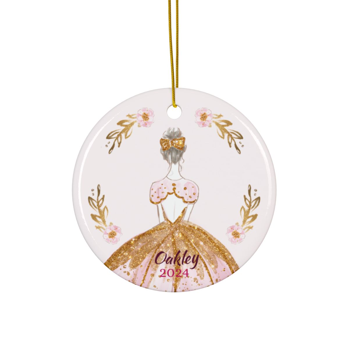 Pink and Gold Ballerina Ornament Personalised Ceramic Ornament