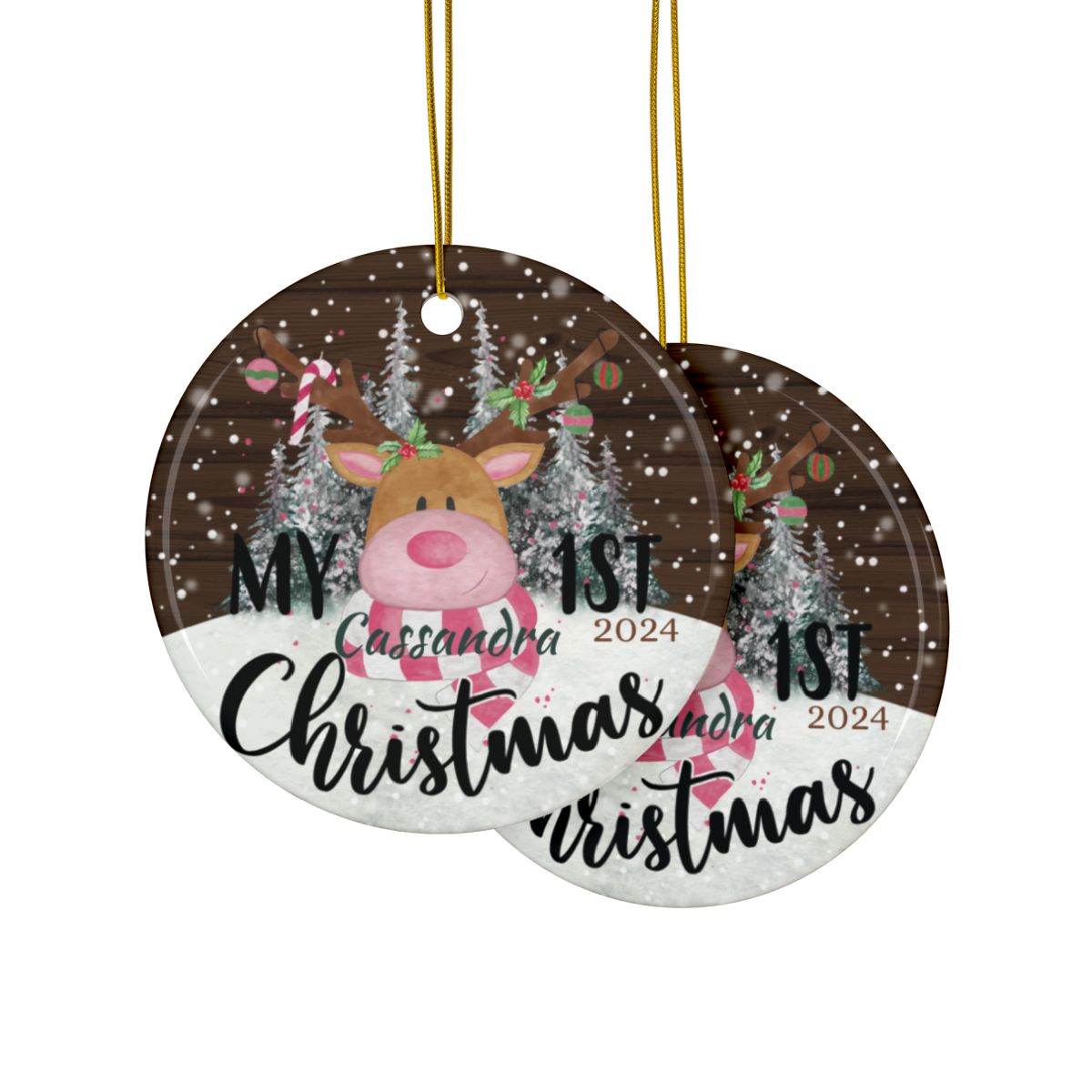 Deer 1st Christmas Personalised Ceramic Ornaments