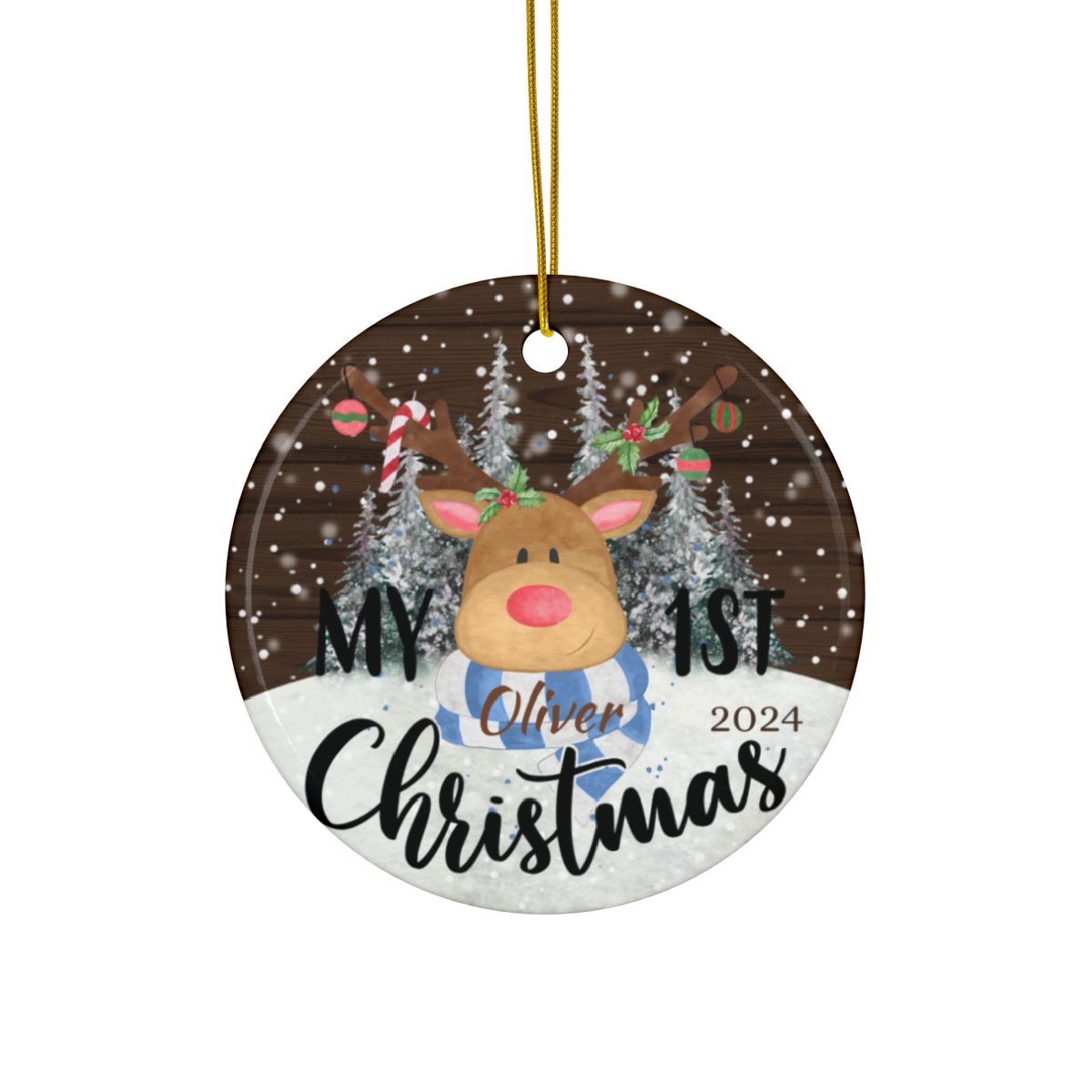 Deer 1st Christmas Personalised Ceramic Ornaments