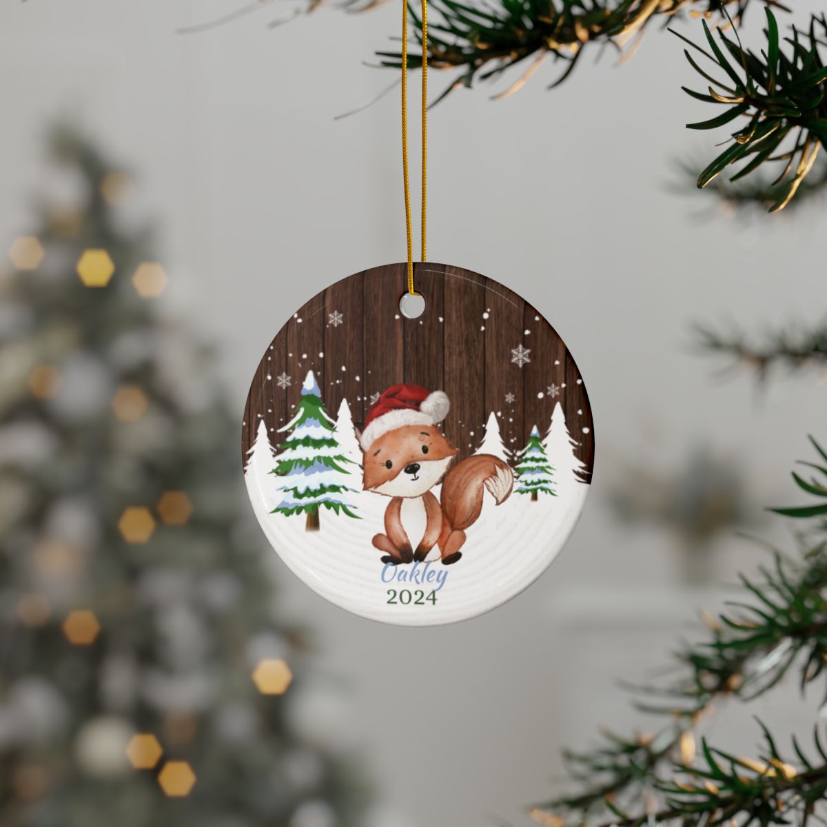 Winter Fox Personalised Christmas Ceramic Ornament