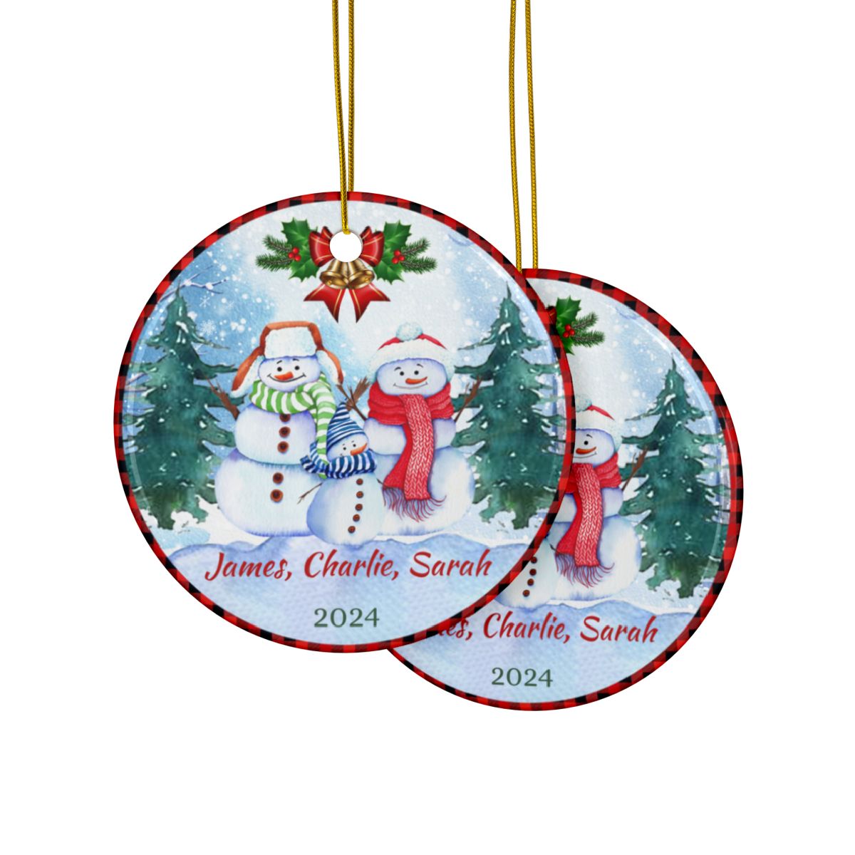 Snowmen Christmas Faimly Personalised Ceramic Ornaments