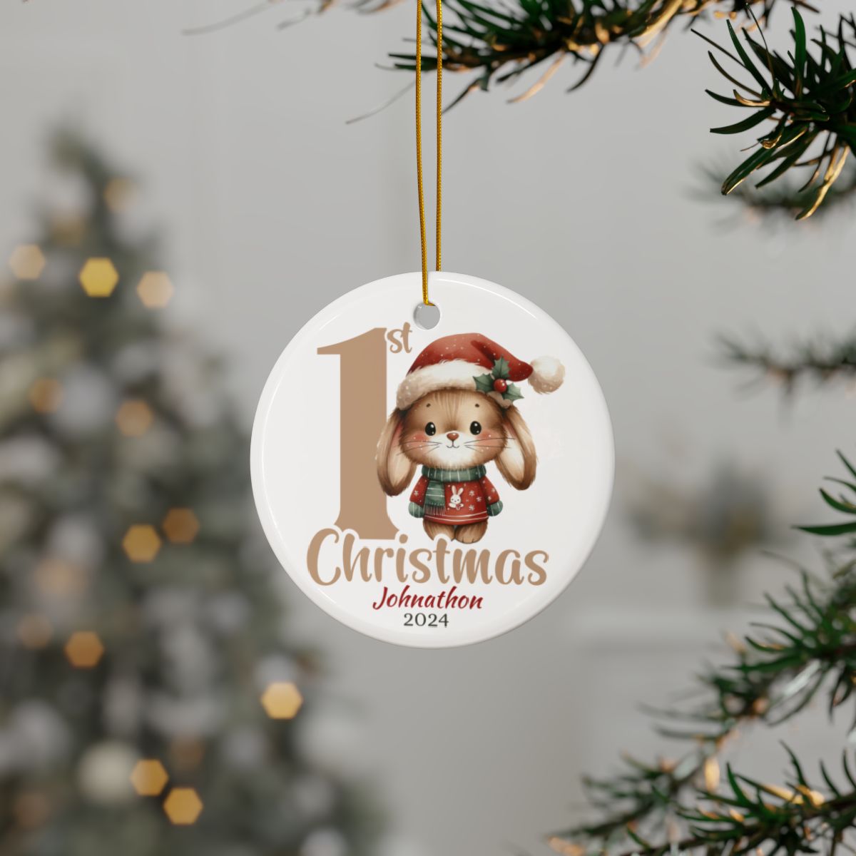 Bunny 1st Christmas Personalised Ceramic Ornaments