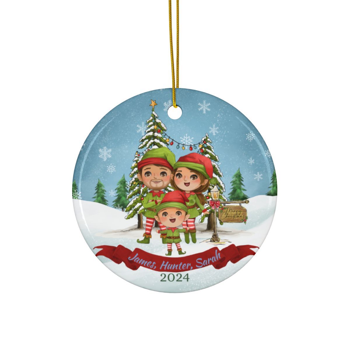 Personalized Family Ornament, Custom Ceramic Holiday Keepsake, Double-Sided Christmas Decor, Gift for Families