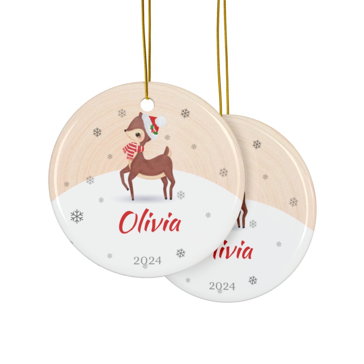 Personalized Deer Ornament, Custom Ceramic Christmas Decoration, Baby's First Christmas Keepsake, Holiday Tree Hanging