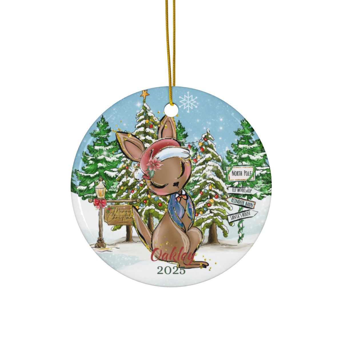 Personalized Christmas Ornament, Custom Kangaroo Ornament, Ceramic Holiday Keepsake, Cute Animal Decoration, Winter Wonderland Decor