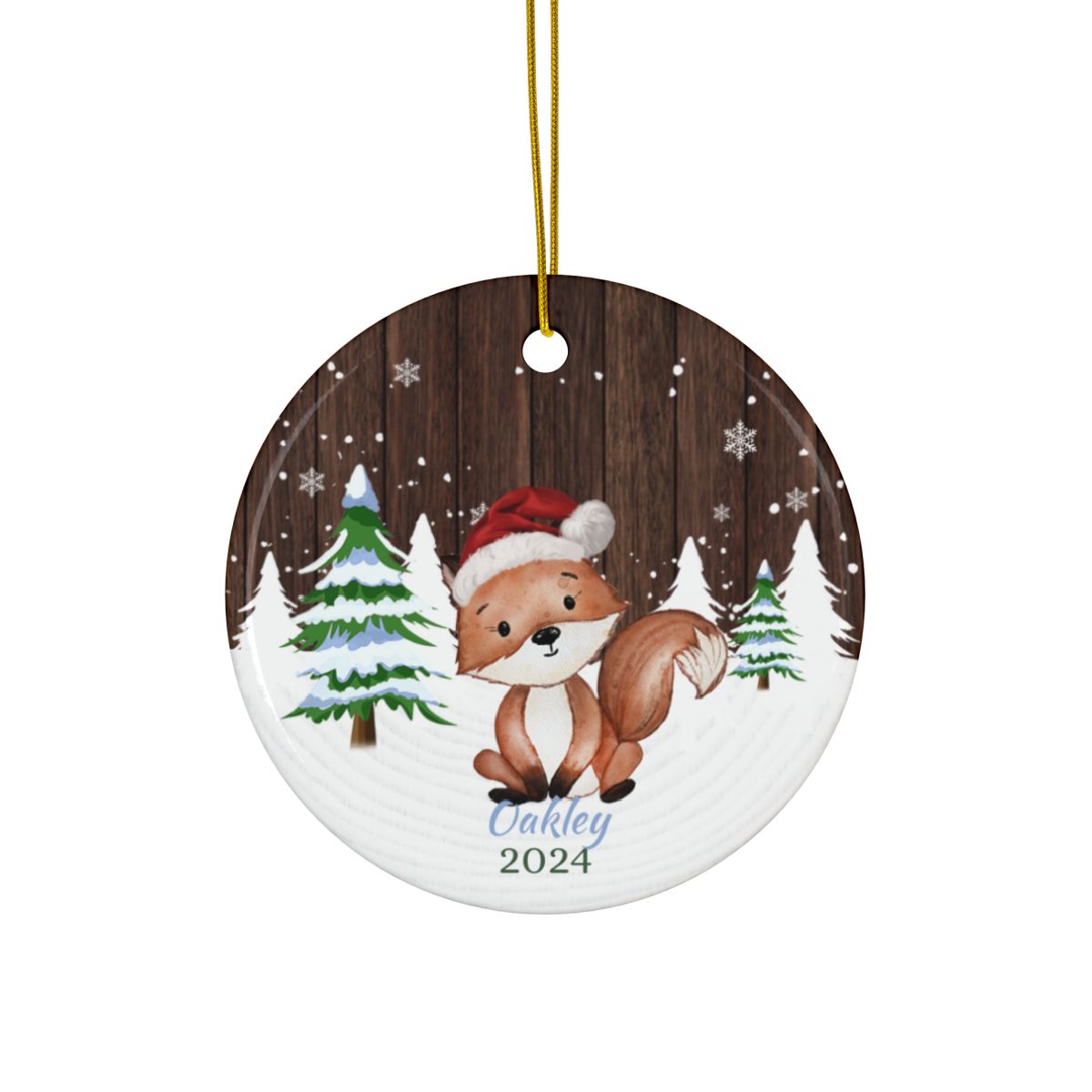 Winter Fox Personalised Christmas Ceramic Ornament