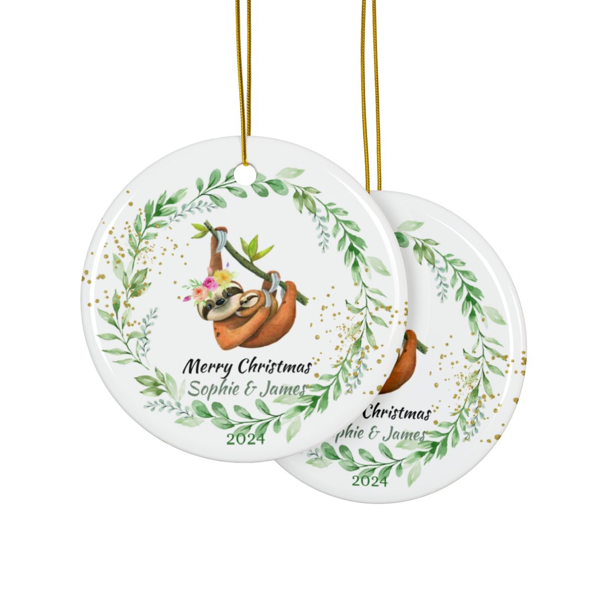 Sloth Personalised Ceramic Ornaments