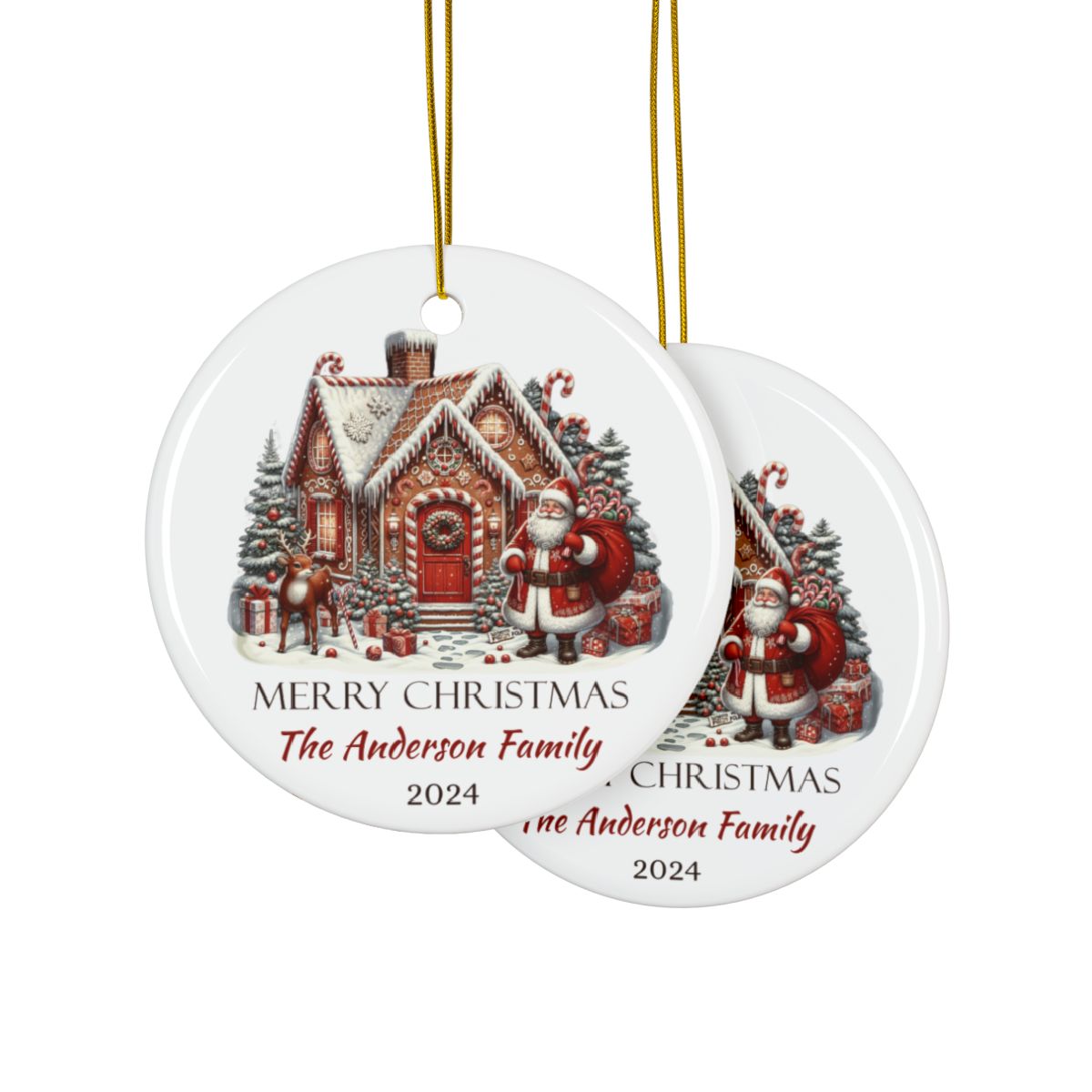 Santa Christmas Scene Personalised Ceramic Ornament
