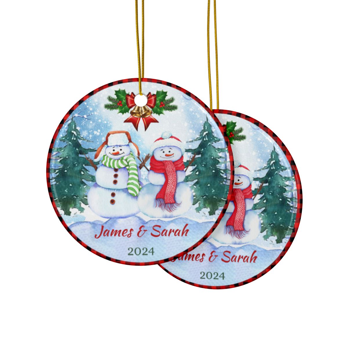 Snowmen Christmas Faimly Personalised Ceramic Ornaments