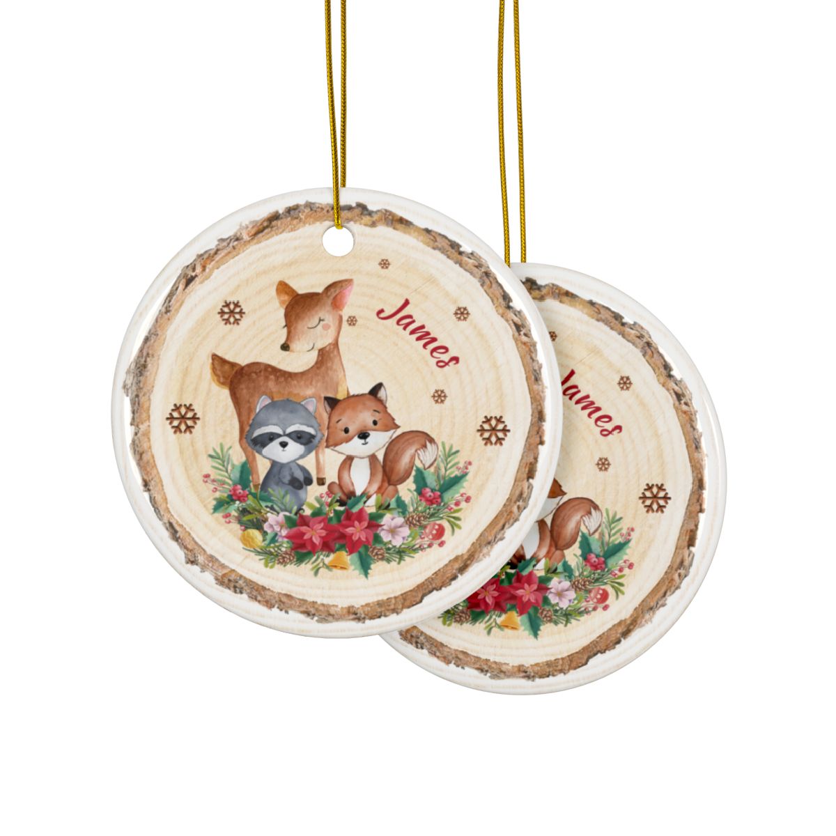 Personalized Woodland Animal Ornaments, Custom Ceramic Decoration, Holiday Gift