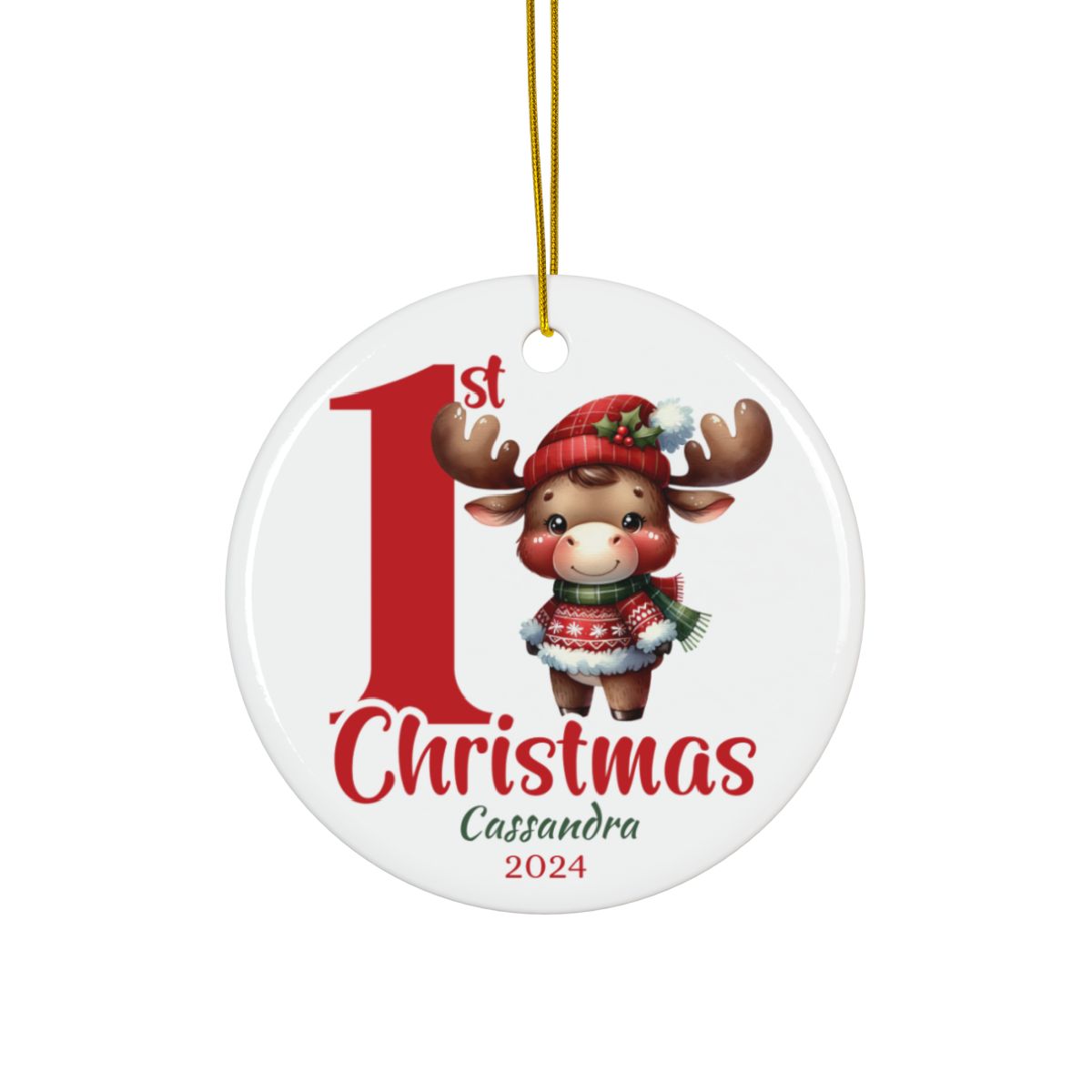 Moose 1st Christmas Personalised Ceramic Ornament