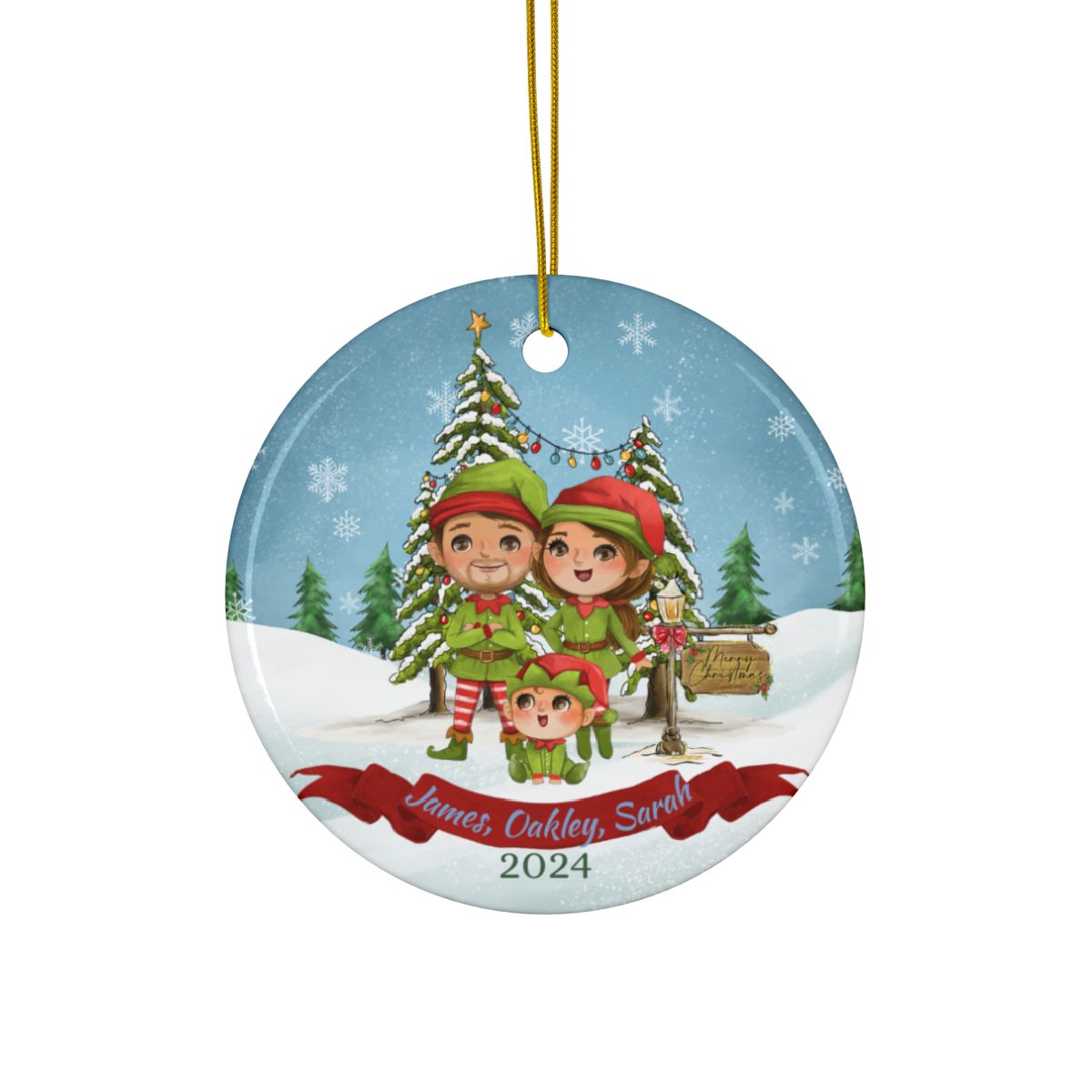 Personalized Family Ornament, Custom Ceramic Holiday Keepsake, Double-Sided Christmas Decor, Gift for Families