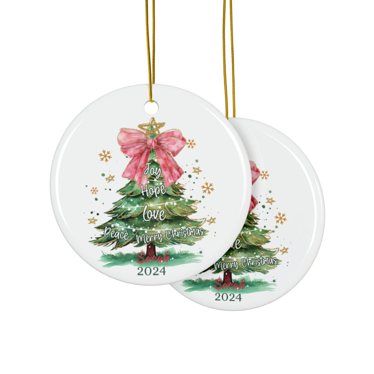 Personalized Christmas Ornaments, Custom Holiday Tree Decoration, Ceramic Keepsake, Joy Hope Love Decor, Gift for Families
