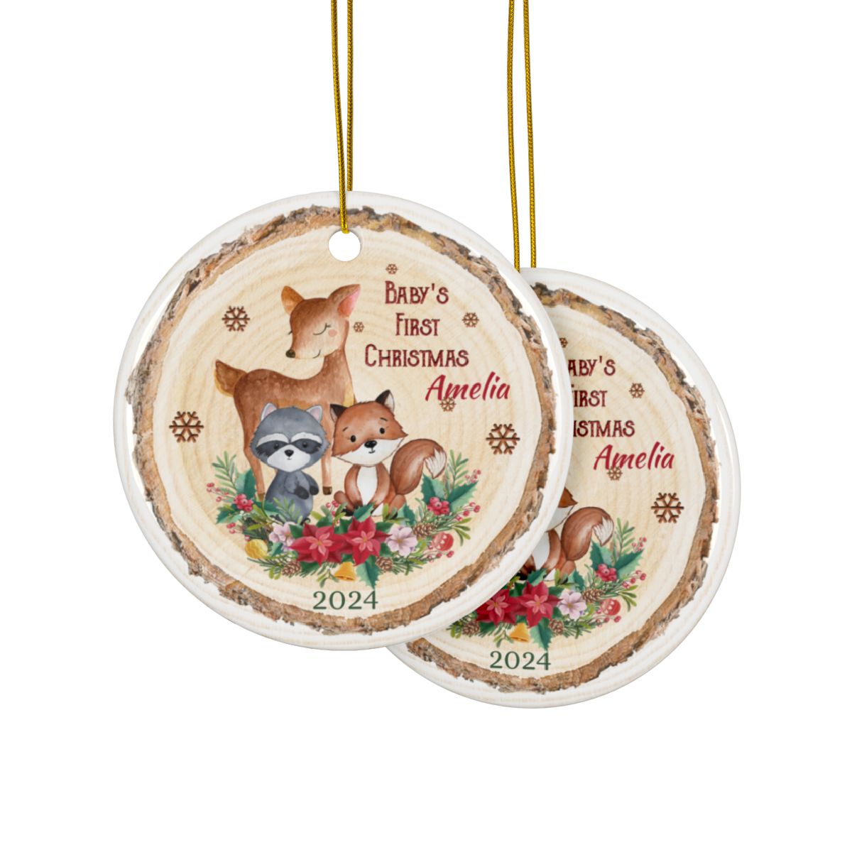 Personalized Woodland Animal Ornaments, Custom Ceramic Decoration, Holiday Gift