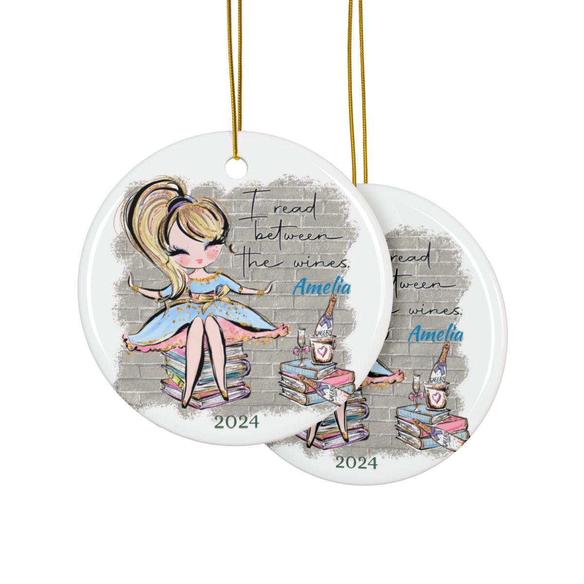 I read between the wines Personalised Ceramic Ornament