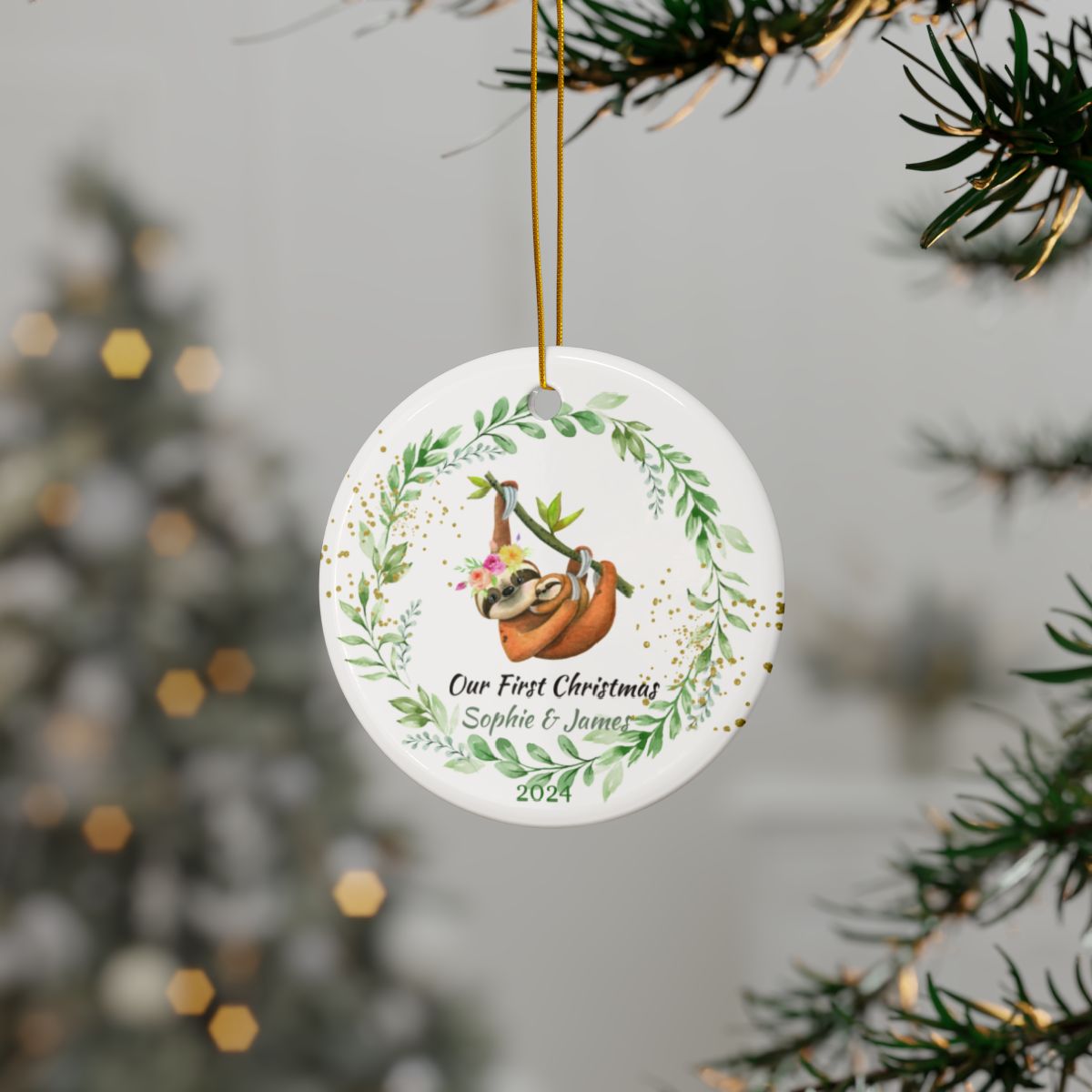 Sloth Personalised Ceramic Ornaments