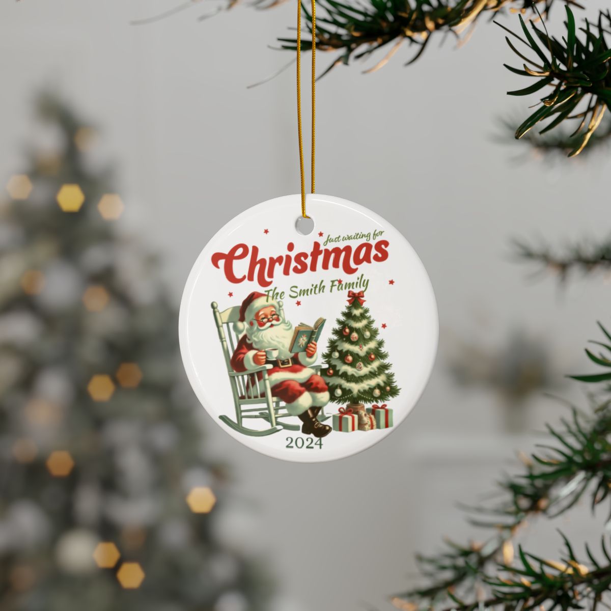Personalized Ceramic Ornament, Christmas Tree Decoration, Custom Holiday Gift, Santa Design, Family Keepsake, Gift for Loved Ones