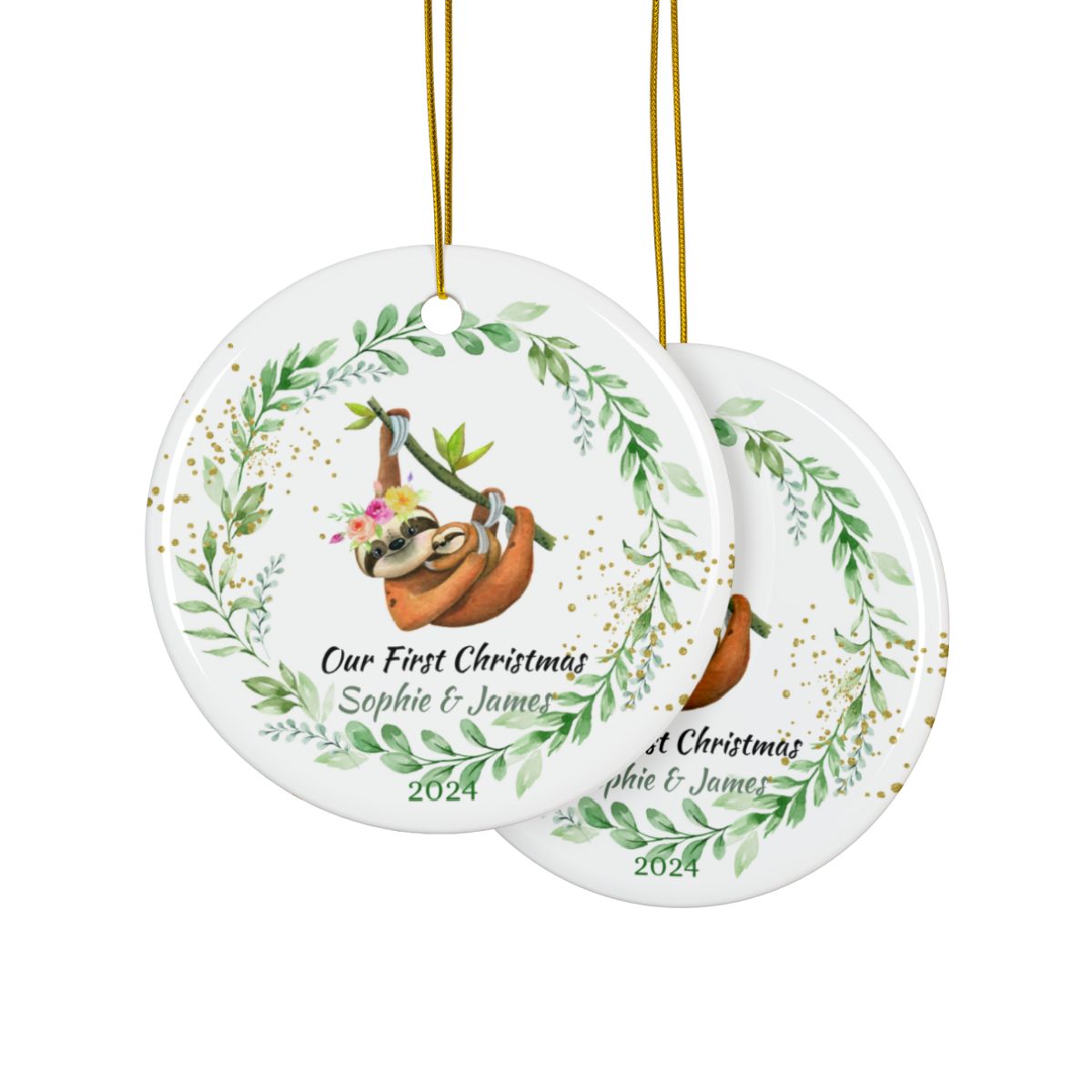 Sloth Personalised Ceramic Ornaments