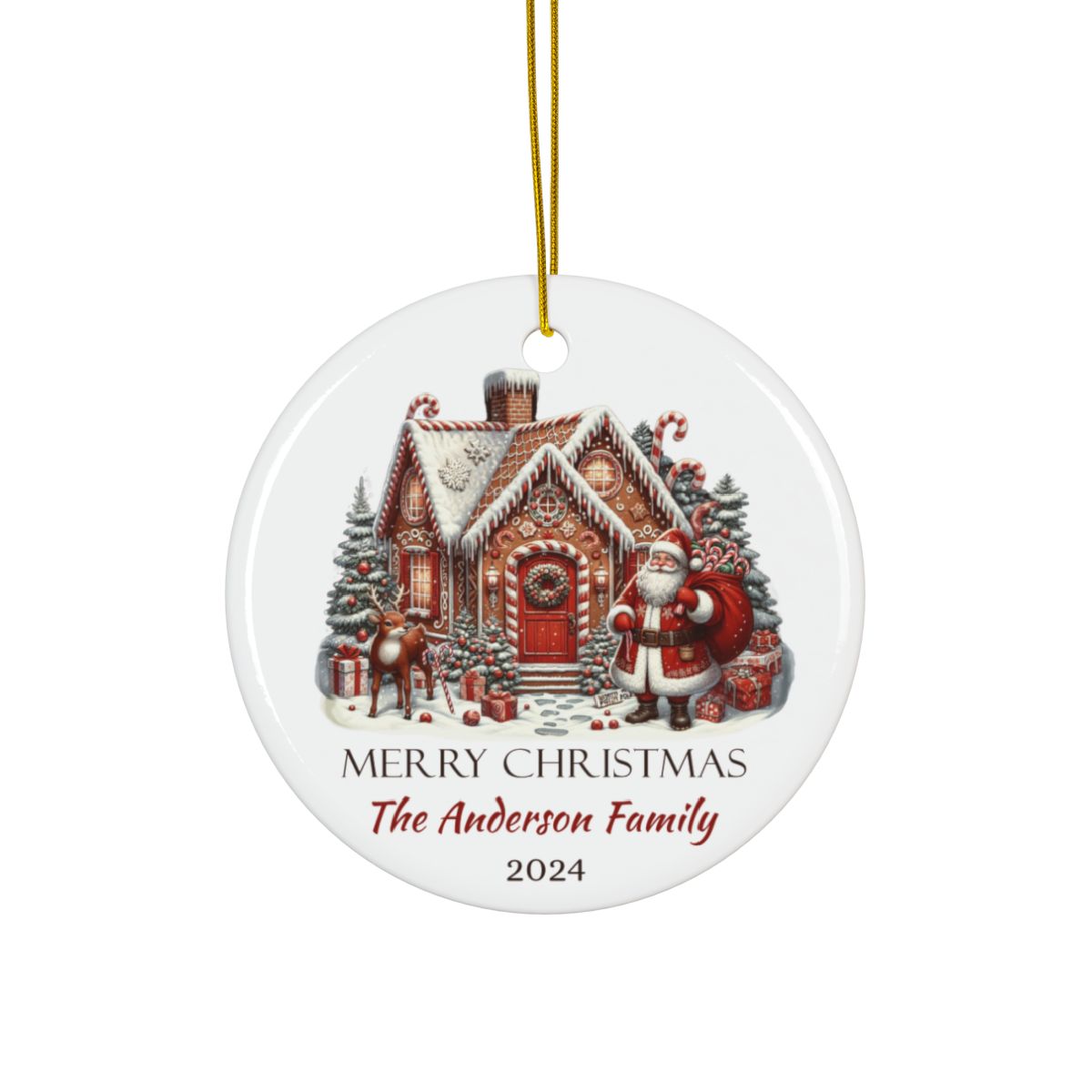 Santa Christmas Scene Personalised Ceramic Ornament